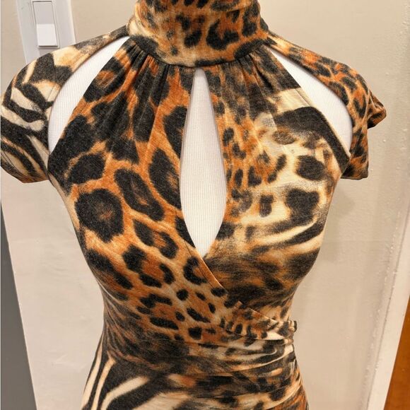 Cache Brown and Black Bodycon Dress Mock Neck - Picture 1 of 13